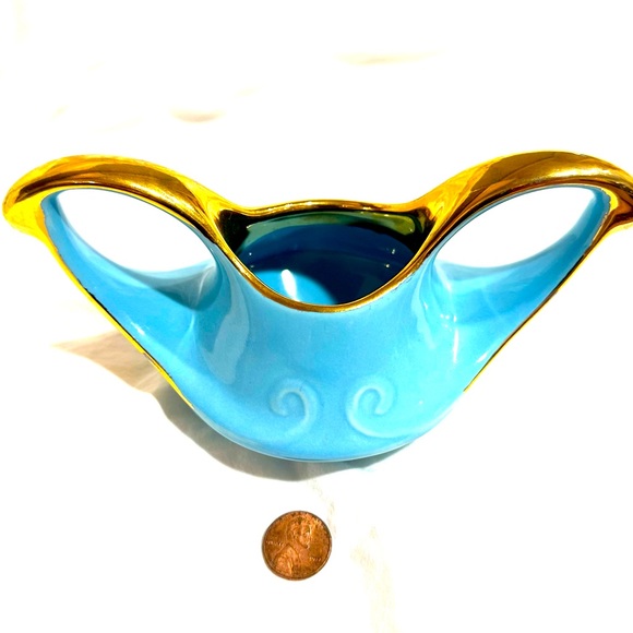 22KG ⏬Pearl ChinaCo Ceramic MCM AQUA Sky SugarBowl/Hand Painted/USA Decor Home - Picture 2 of 6